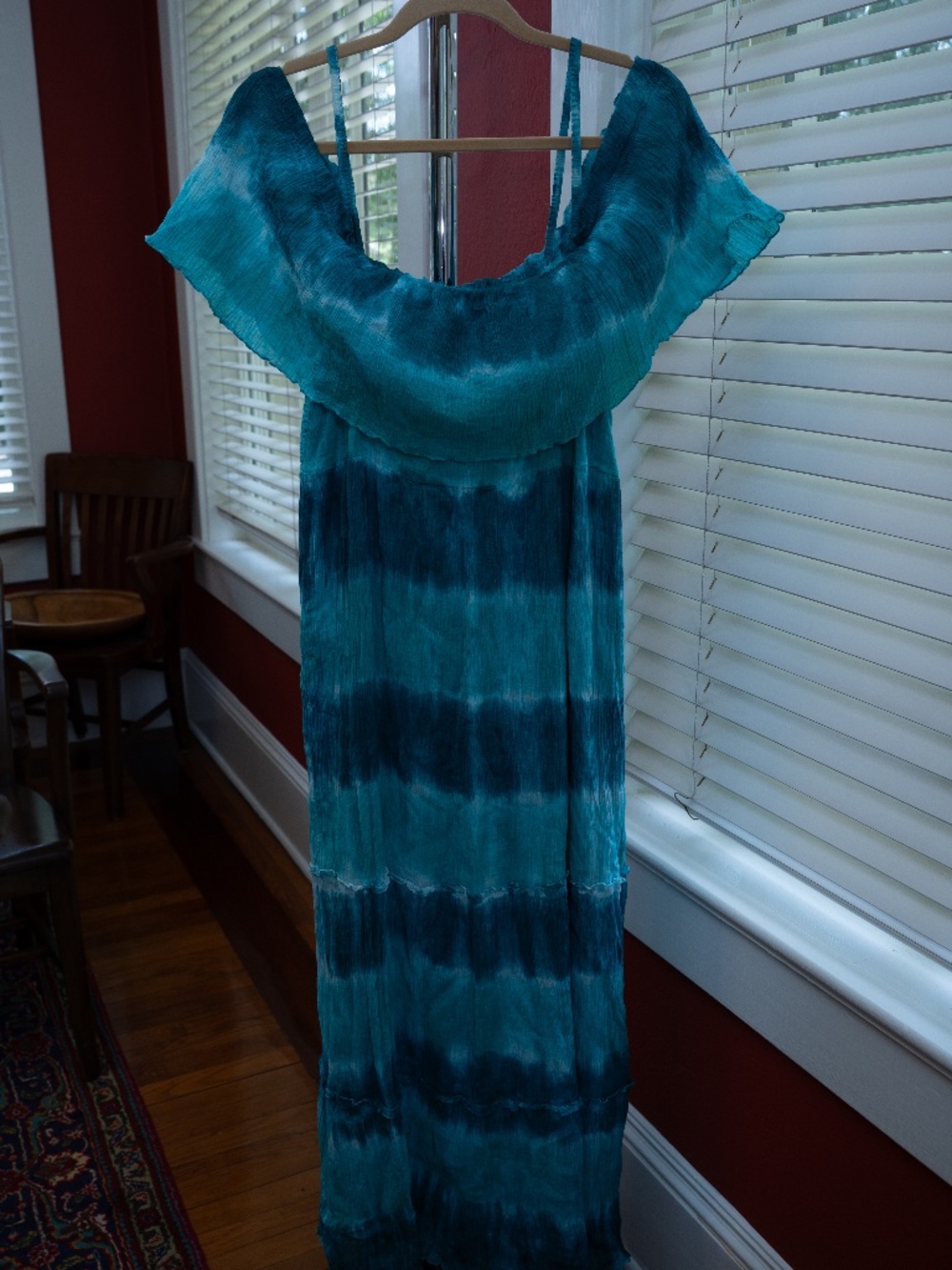 Blue Tie Dye Off Shoulder Maxi Dress